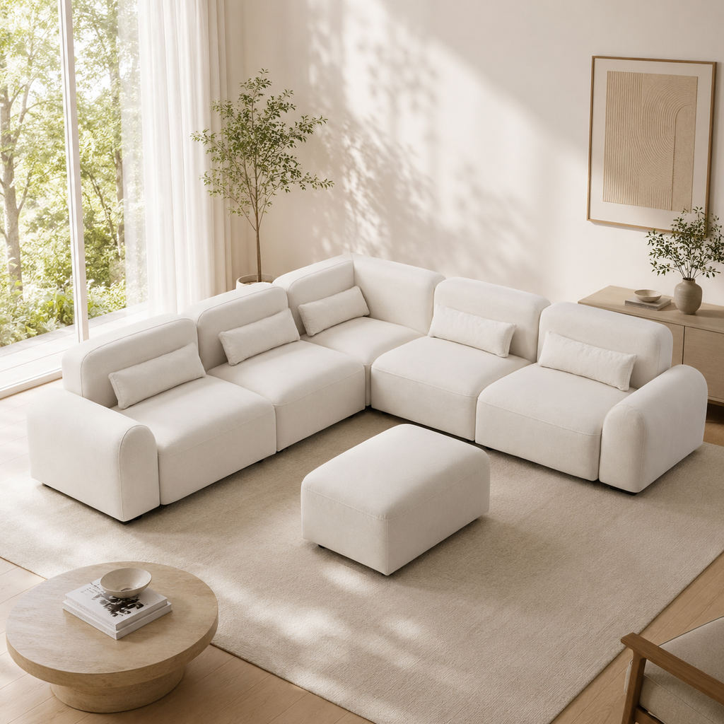 Claw 6-Piece  L-Shaped Sectional with Ottoman 116"