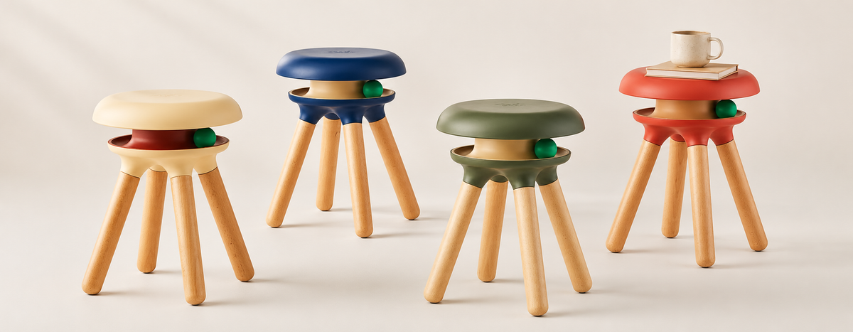 Macarons Stool in four color options with built-in cat play ball